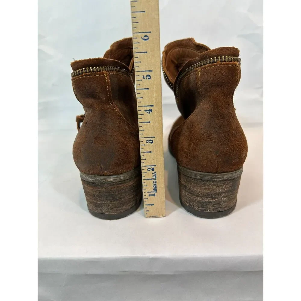 BORN Suede Leather Brown Zipper Ankle Boots Size 7.5M BOHO Casual
